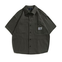American Retro Workwear Shirt Mens Short Sleeve Pure Cotton Loose Large Size Casual Coat Summer Trendy Japanese Style Streetwear