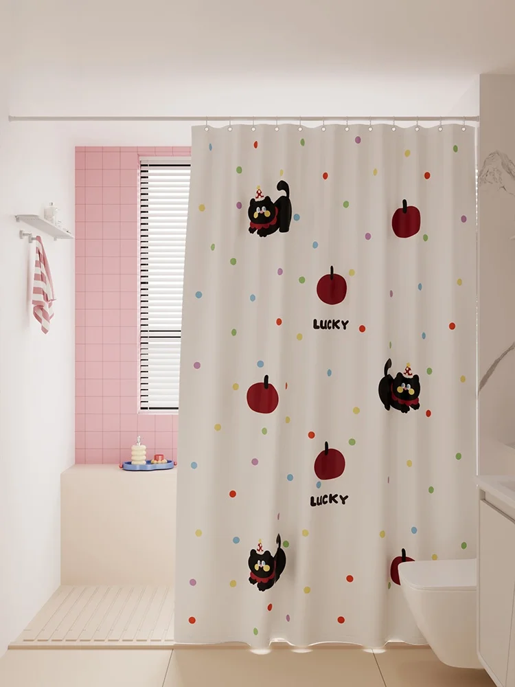 

Комплект шторок для ванной в мультяшном стиле, водонепроницаемая занавеска-перегородка, не требует сверления, для домашнего использования, полиэстер