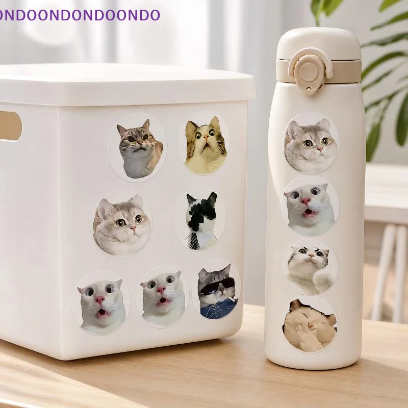 Funny Cat Meme Round Stickers Roll Cute Pet Expression Sealing Label DIY Gift Box Scrapbook Decor Reward Stickers