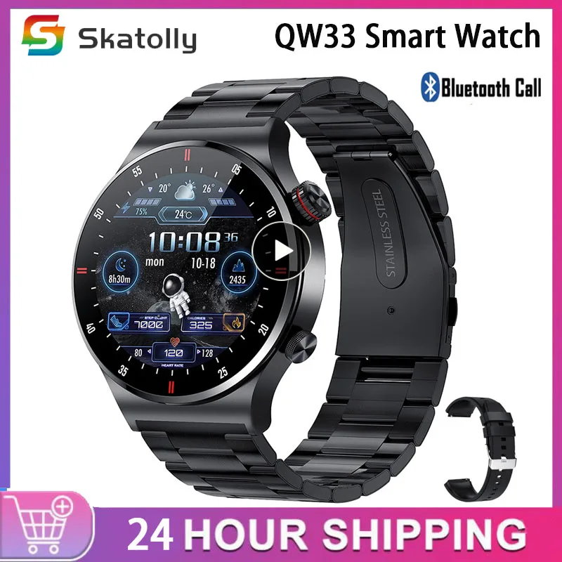 

QW33 Smart Watch Men Bluetooth Call ECG+PPG Health Monitoring Smartwatch Rotate Button HD Screen For Huawei Xiaomi Phone+box