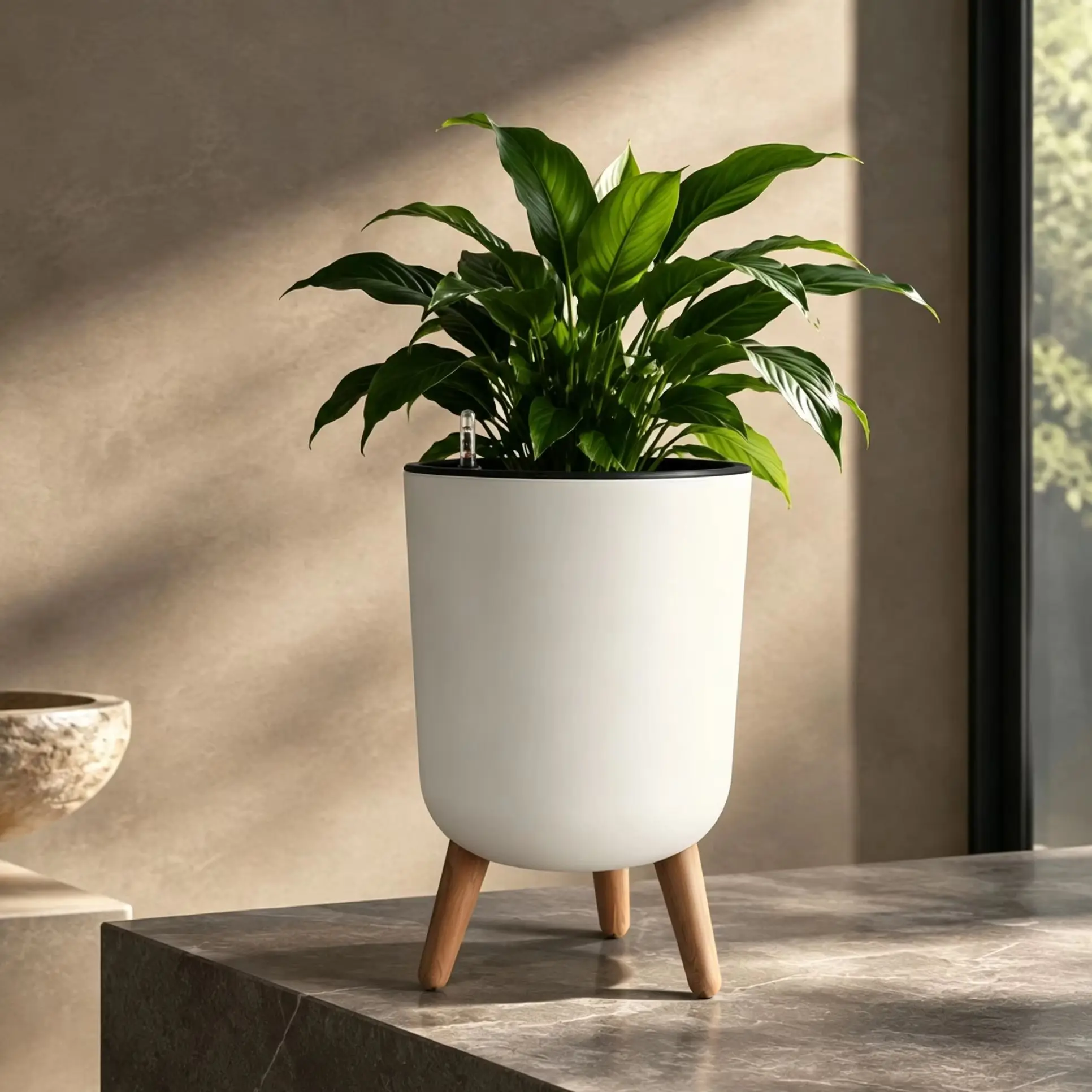 Indoor Self Watering Planter with Stand, Water Level Gauge Design, Decorative Flower Pot for Living Room