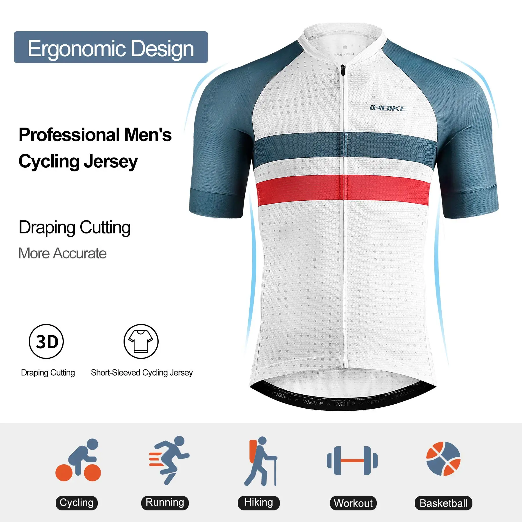 INBIKE Summer Bicycle Short Sleeve Man Breathable MTB Cycling Jersey Clothing Men\'s Road Bike Riding T-Shirts with Rear Pockets