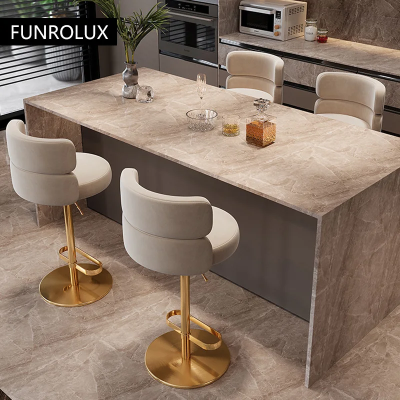 Counter Height Bar Stools with Back, Modern Adjustable Swivel Chair Liftable and Rotatable Light Luxury Bar Stool