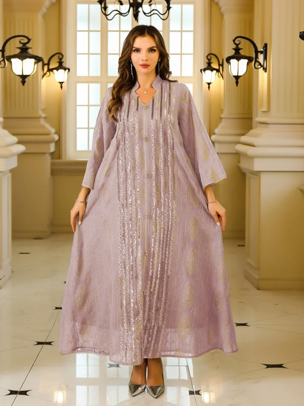 Eid Muslim Party Dress for Women Ramadan Abaya Sequins Long Dresses Morocco Kaftan Vestidos Largos Dubai Robe Jalabiya 2024