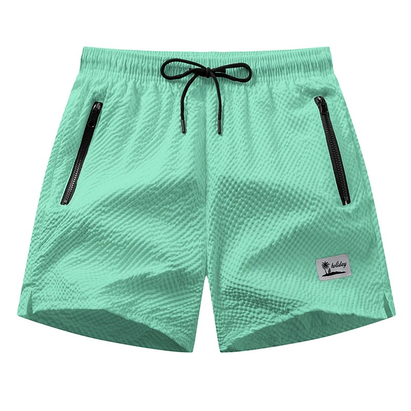 Herren Seersucker Strandshorts mit Netzeinsatz Sommer Casual Boardshorts mit Reißverschlusstaschen Schnelltrocknende Badeshorts Schwimmhose