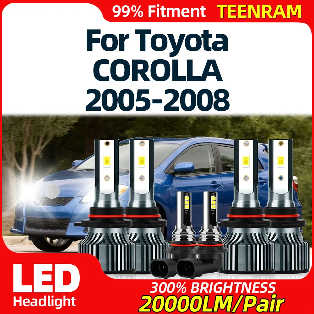 Canbus LED Farol para Toyota Corolla 2005 2006 2007 2008, 360W Turbo Lâmpadas, 12V, Plug And Play, 6000K, 12V