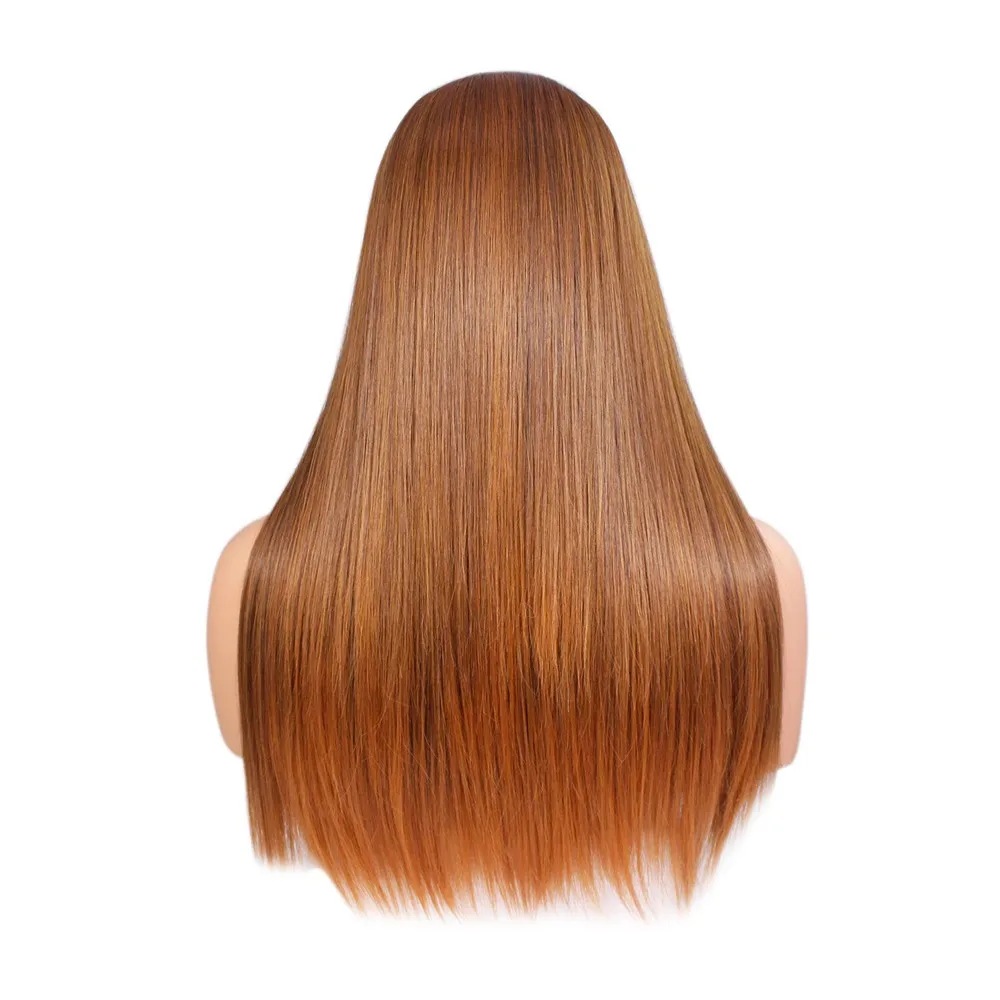 Senhoras 3/4 meia peruca marrom castanho castanho pontas retas 22" cabelo sintético resistente ao calor