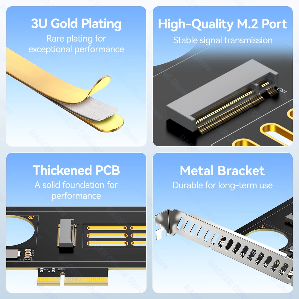 RAGEER PCIe 5.0 M.2 NVMe 어댑터-128Gbps 대역폭, 2280/60/42/30 SSD와 호환, PCIe 4.0/3.0/2.0과 호환