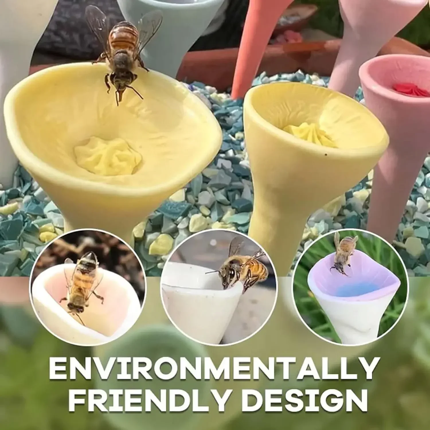 Bee Insect Drinking Cup Easy to Use Garden Outdoor Balcony Bee Insect Colourful Drinking Cup Resin Five Flower Bee Drinker