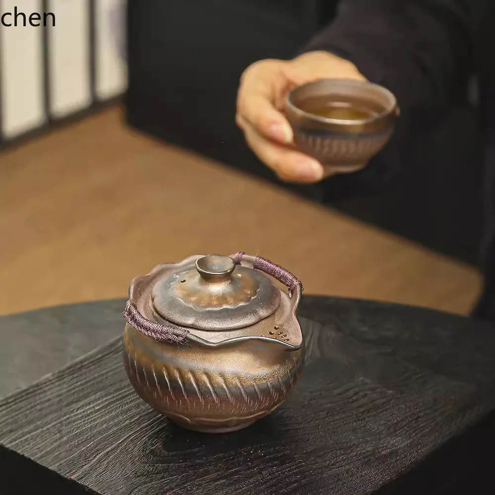 

X20Handheld Teapot, Craft Ceramic Three-Talents Gaiwan, Household Anti-Scalding Tea Brewing Kung Fu Tea Set