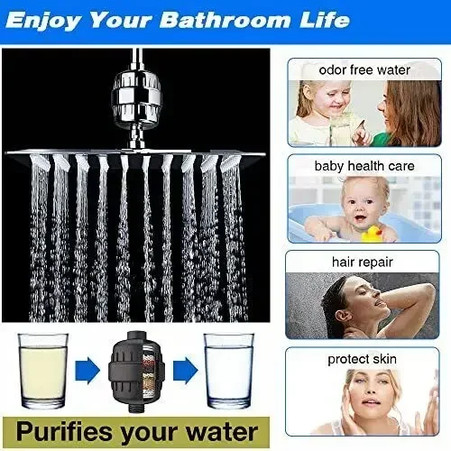 Shower Head Filter Shower Filter Powerful Premium Protect Skin And Hair Silver Soften Water ABS Easy To Install