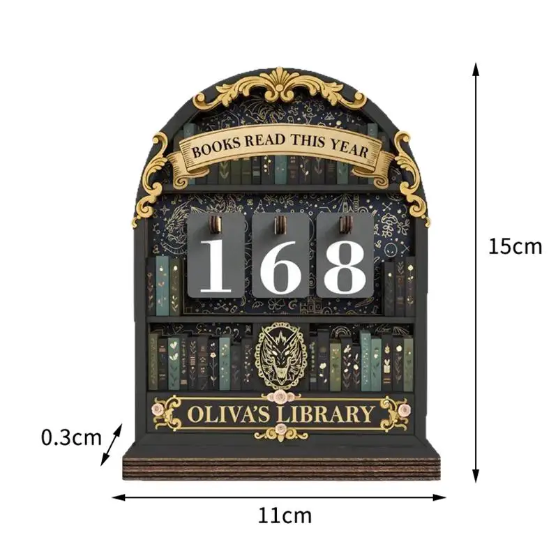 Hot Sale 1 Set Classroom Decor Wooden Book Read This Year Counter Tracker Up To 999 Books Challenge Tracker Retro Bookshelf Gift view 6