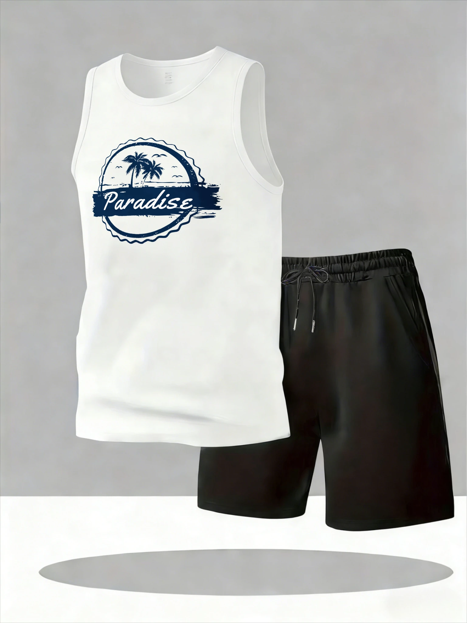 

Men's Tank Top Sets 2026 Summer Quick drying seaside oversize sweatshirt set crewneck Breathable sports running Tracksuit men