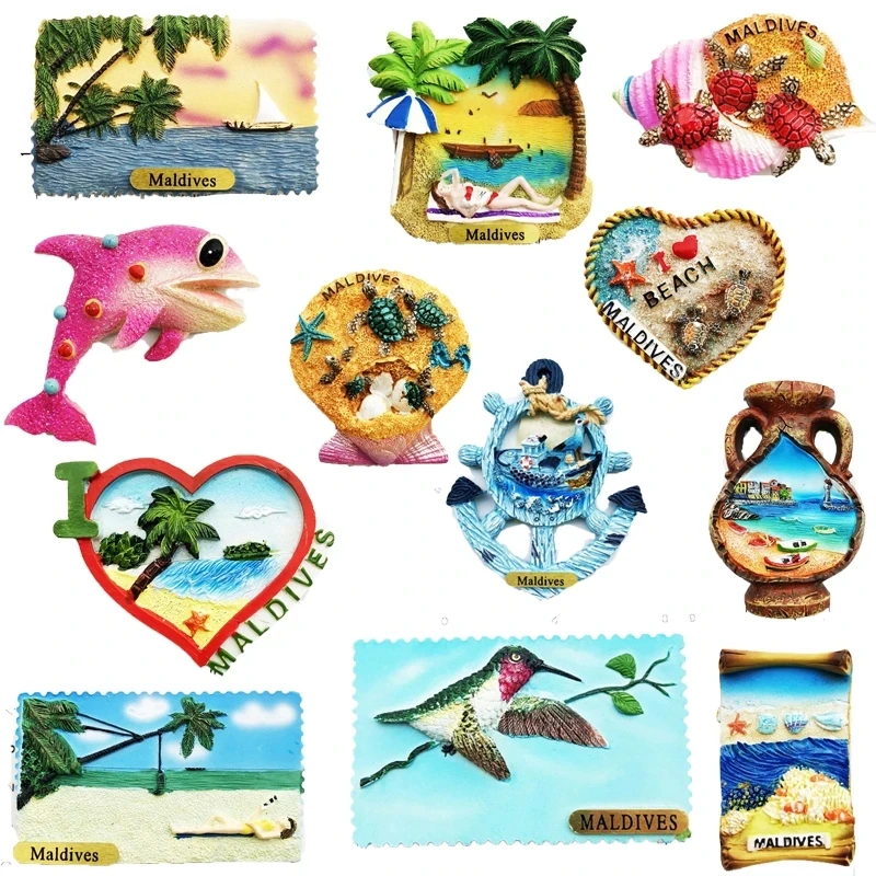 3pcs/set Magnetic Fridge Magnet Souvenir Maldives Travel Ocean Tourist Souvenir Resin Painted Magnets for Refrigerator Decor