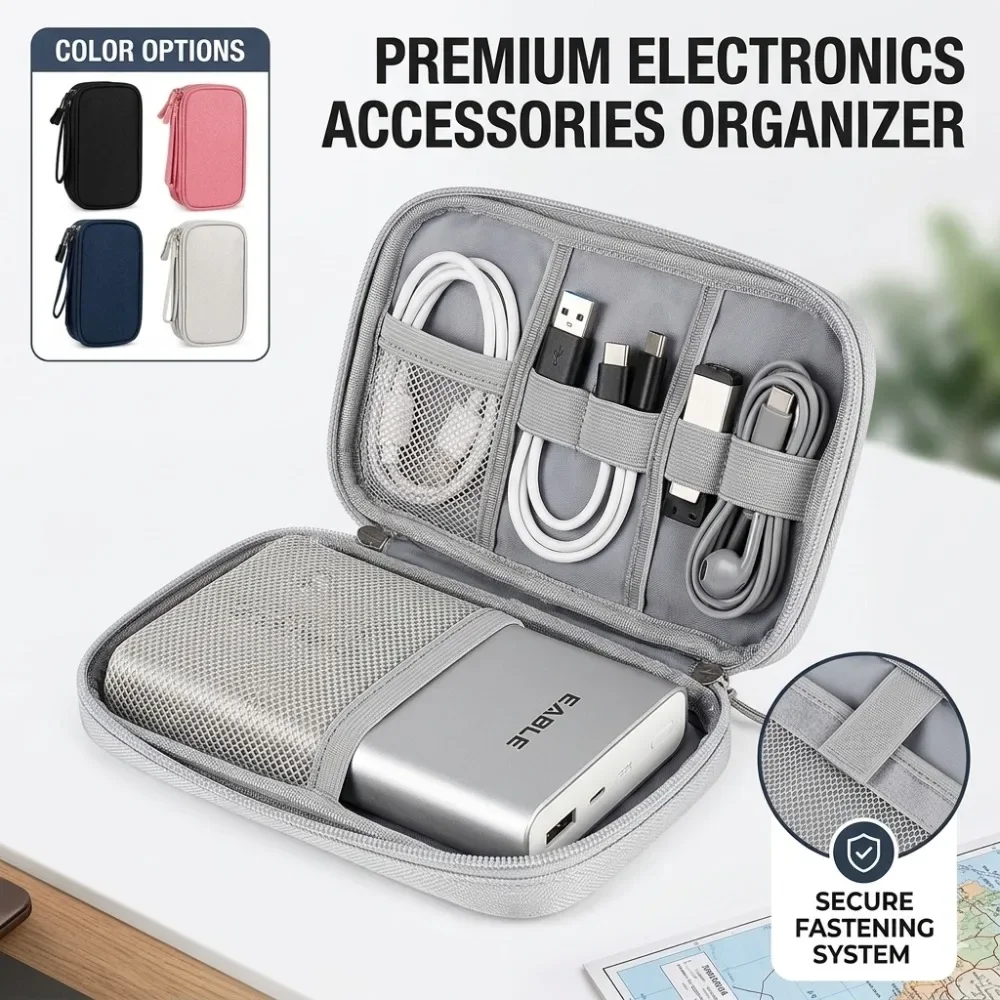 Tragbare Elektronik-Organizer-Reisetasche, doppellagig, wasserdicht, für digitales Zubehör, Kabel, Powerbank, USB-Ladegerät, Tasche