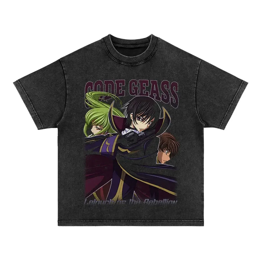 

2025 Summer Lelouch Lamperouge Men's and Women's Short-sleeved Round-neck Washable Retro Street Anime Print T-shirts