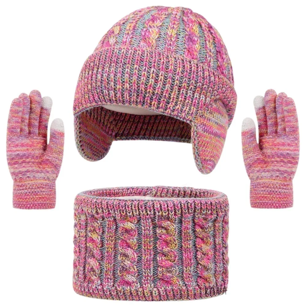 

New Winter Hat Scarf Gloves Set Warm 3-10Y Toddler Bonnet Windproof Thicken Ear Protection Knitted Hats Children's Outdoor