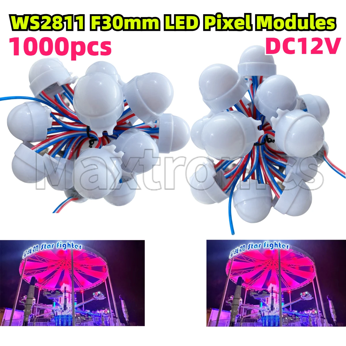 

1000 шт. DC12V WS2811 30 мм светодиодный пиксельный модуль полноцветный 3 светодиода 5050 RGB светодиодная лампа строка D30 модули для парка развлечений, рекламный щит