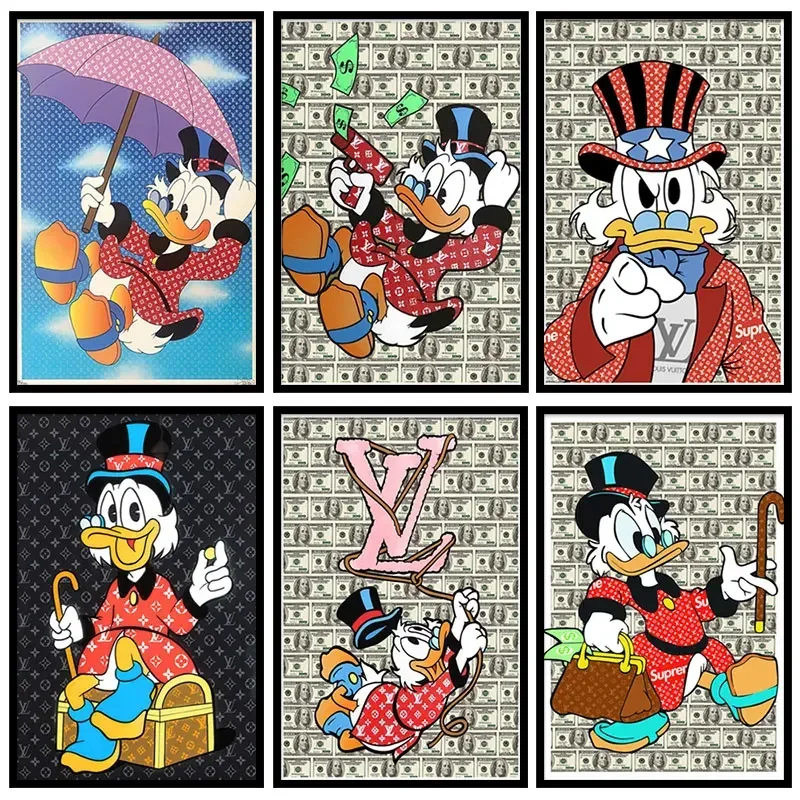 Canvas Painting Disney Cartoon Donald Duck Poster Money Luxury Art Picture Mural Modern Home Wall Prints Kids Room Decoration