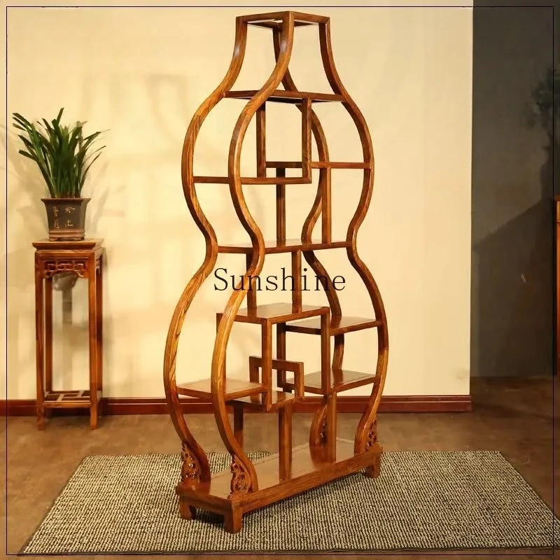 

Chinese solid wood antique rack with characteristic Duobao wine-shaped display rack