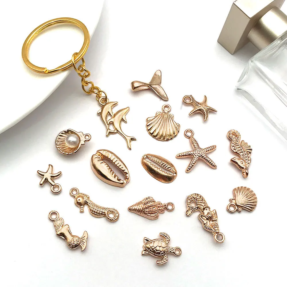 16pcs Starfish Conch Shell Mermaid Tail Pendant Random Ocean Series Charms For DIY Bracelet Keychain Jewelry Making Accessories