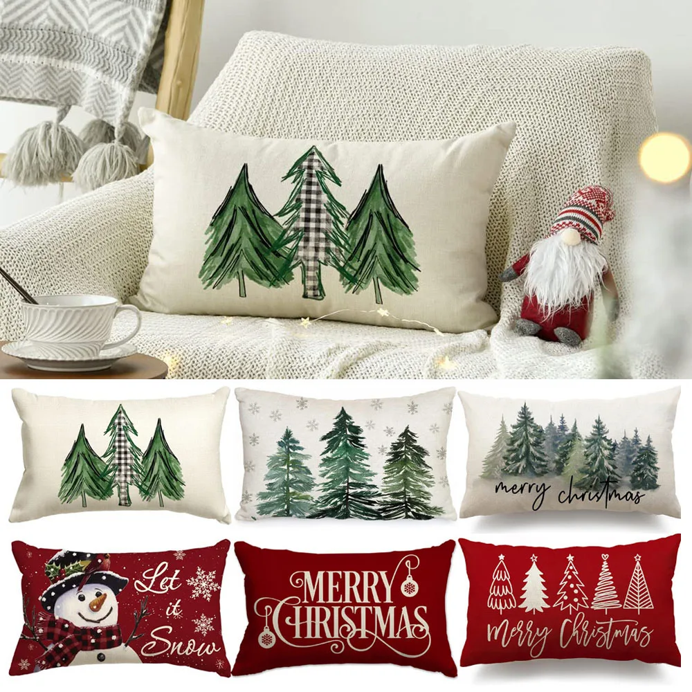 

Vintage Christmas Throw Pillow Cover New Year Festival Home Decorative Pillowcase Nordic Sofa Cushion Cover Rectangle Throw