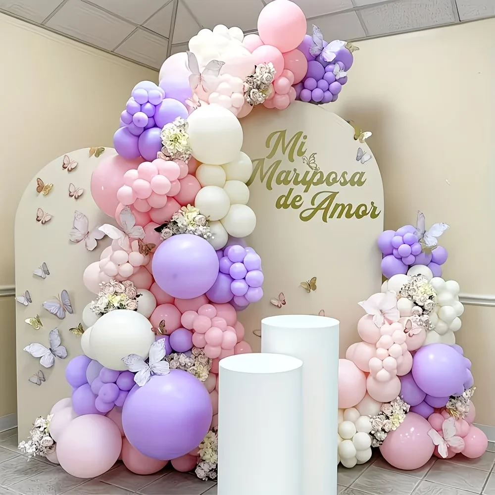 153-teiliges Makronen-Rosa-Lila Ballongirlanden-Set 5/10/18 Zoll Boho Geburtstag Latex-Ballonbogen für Hochzeit Party Babyparty Dekoration