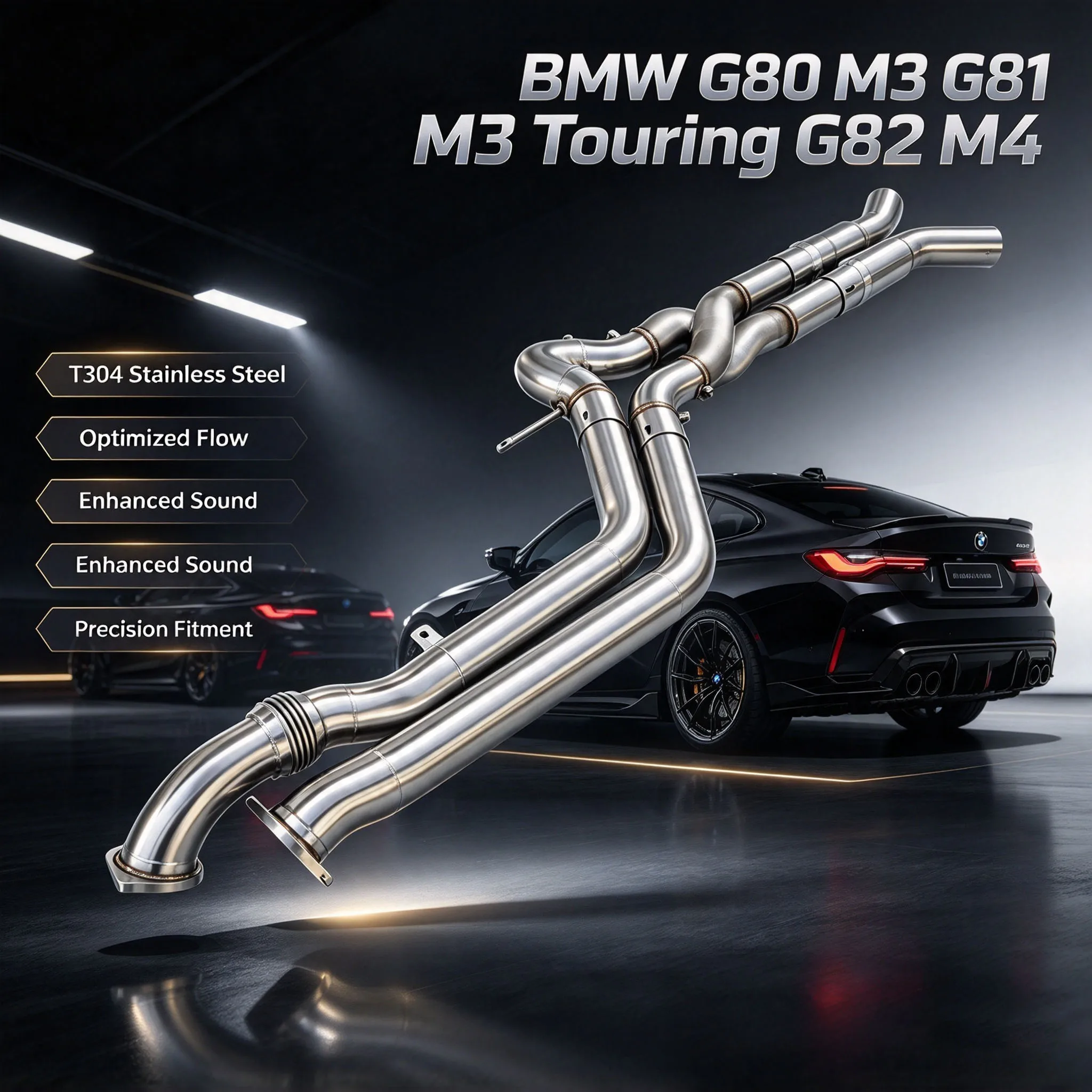 High Performance Z Shape Exhaust Mid Pipe with Resonator for BMW G80 M3 G81 M3 Touring G82 M4 Racing Exhaust Mid Section
