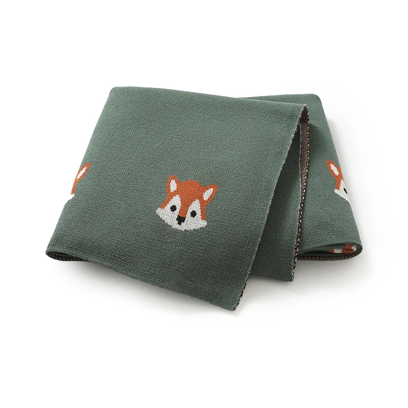 Baby Blankets Cotton Cartoon Fox Knitted Newborn Boy Girl Stroller Nursery Crib Cuddle Quilts Infant Receiving Cellular 100*80cm