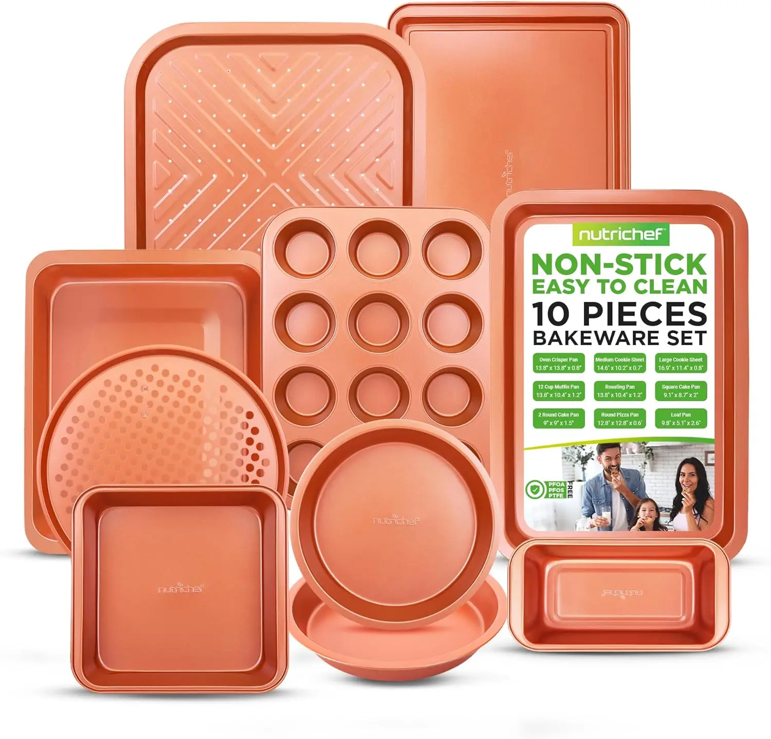 

10-Piece Oven Baking Pans Set - Carbon Steel Bakeware with Non-stick Coating, Dishwasher Safe & Chemical-Free