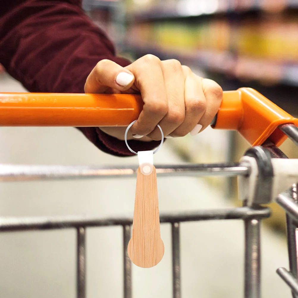 LLavero de ficha de carrito de compras de madera, soporte para monedas de bambú, llavero ligero para viajes de comestibles prácticos, 6 uds.