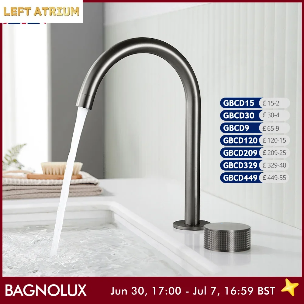 Gunmetal Basin faucet Knurled Switch 360 Rotating Spout two holes Deck Mounted Sink Tap Bathroom Widerspread Mixer 2 set