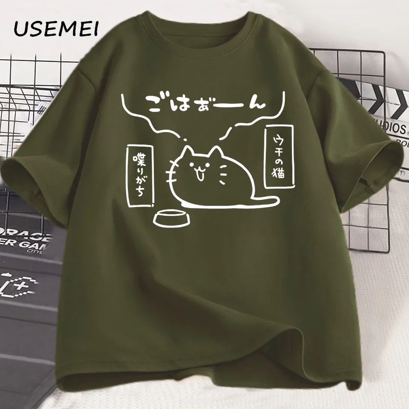 Style japonais chat imprimé t-shirts pour hommes femmes coton à manches courtes T-shirt casual à la mode ample surdimensionné T-shirt hommes vêtements