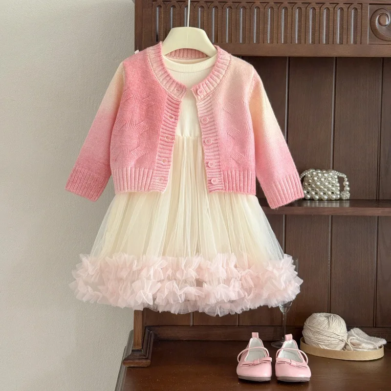 Gaun Anak Perempuan 2025 Model Baru Musim Semi dan Gugur Tipis, Gaun Kasual Lengan Panjang untuk Bayi