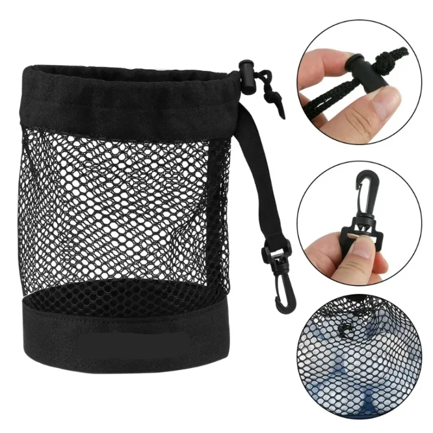 حقيبة كرة جولف سوداء، مع شبكة نايلون عالية الجودة ومشبك بلاستيكي معلق، مريحة للتعليق على حقيبة الجولف