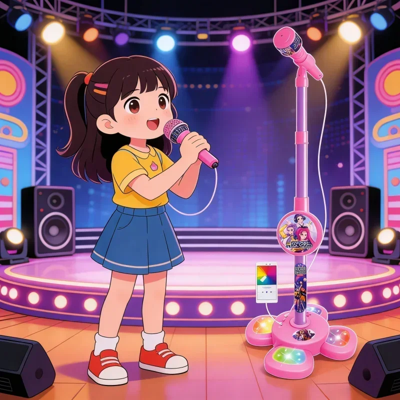 Karaoke Microphone with Stand, Portable Music Singing Machine with Audio Effects for Home Party and Fun Entertainment