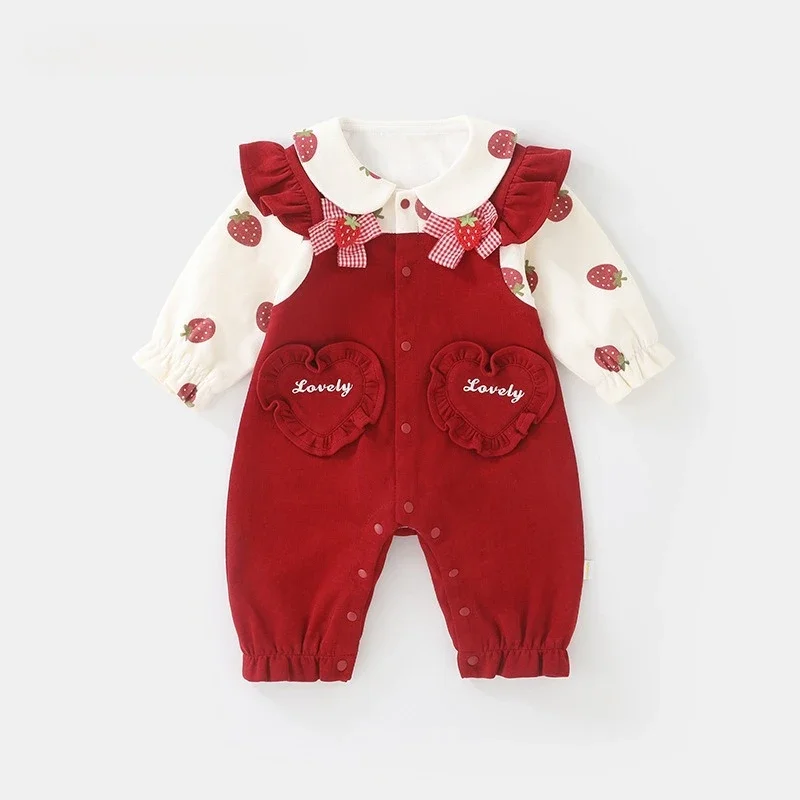 Sweetheart Strawberry 2025 Baby Romper – A-Class Autumn Outfit, Cute Infant Bodysuit for Girls (1-3Y)