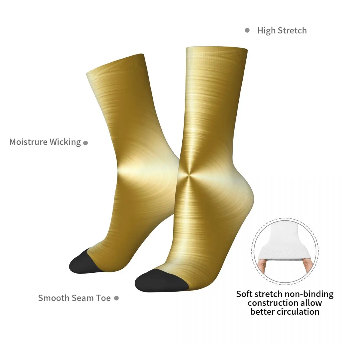 Brushed Gold Radial Metal Socks Harajuku High Quality Stockings All Season Long Socks Accessories for Unisex Gifts