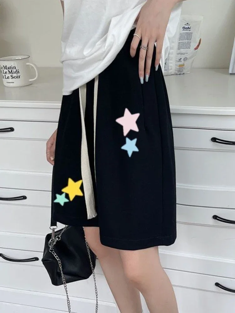 กางเกงขาสั้นผู้หญิงเอวสูงแฟชั่นตรงทั้งหมดตรงกับฤดูร้อนสไตล์อเมริกันหลวมสุภาพสตรี COZY บุคลิกภาพใหม่