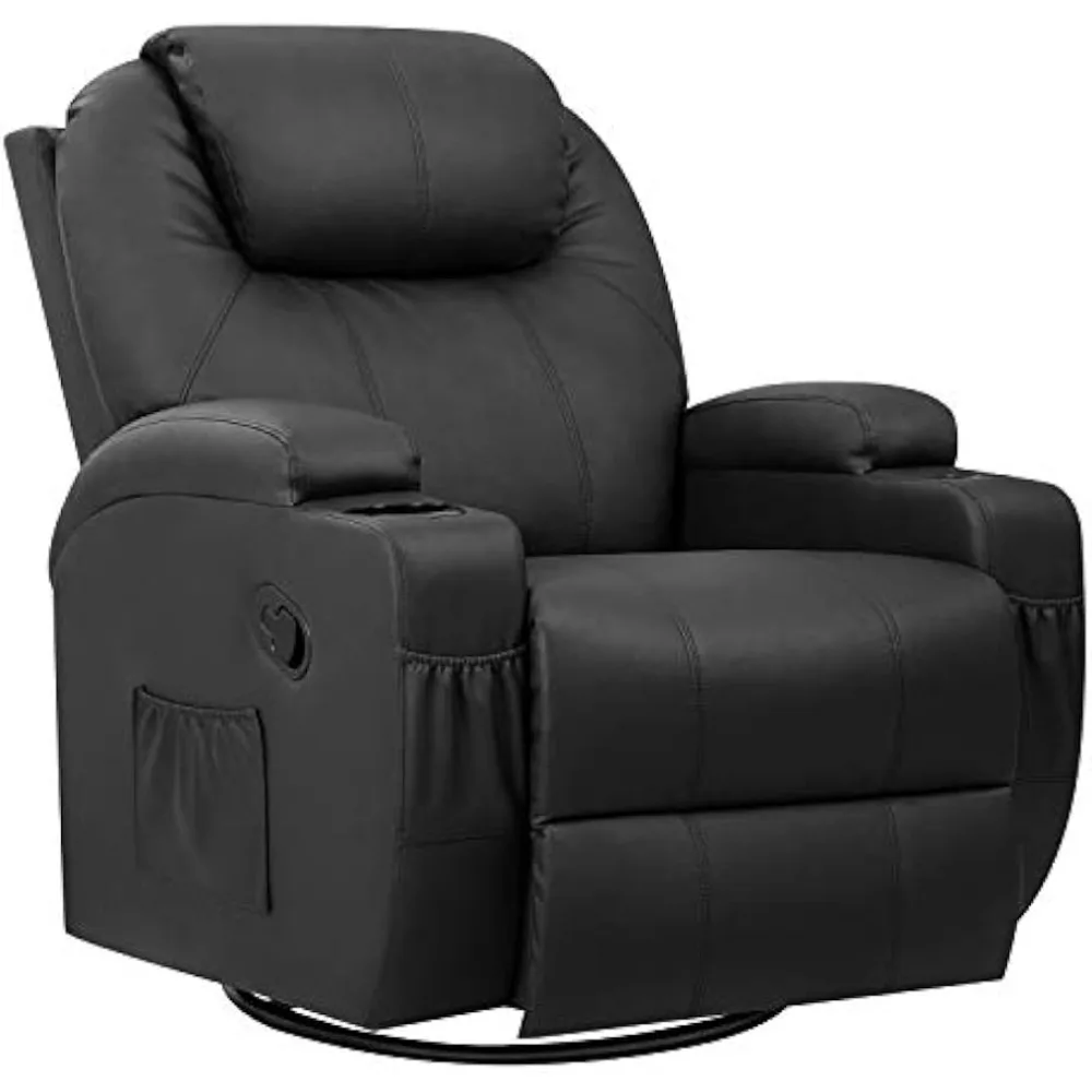 Rocker Recliner with Massage and Heating Functions, Sofa Chair with Remote Control and Two Cup Holders, Suitable