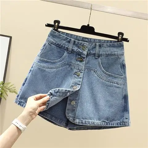 girl denim short skirt female summer large size bag hip culottes a-line retro skirt  Embroidery  Casual  Solid  A-LINE