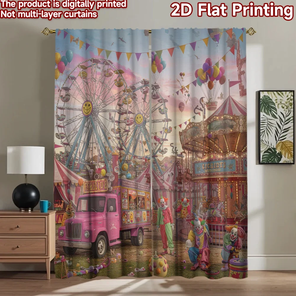 

1pc 2D flat Photography Backdrop Tapestry Carnival Clowns and Ferris Wheels 100% Polyester Anniversary Use for Suitable for