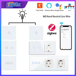 Bingoelec ZigBee Wall Touch Switch with Socket EU Smart Light Switch White 1 2 3 Gang 2way Tuya Smart Home Support Alexa Google