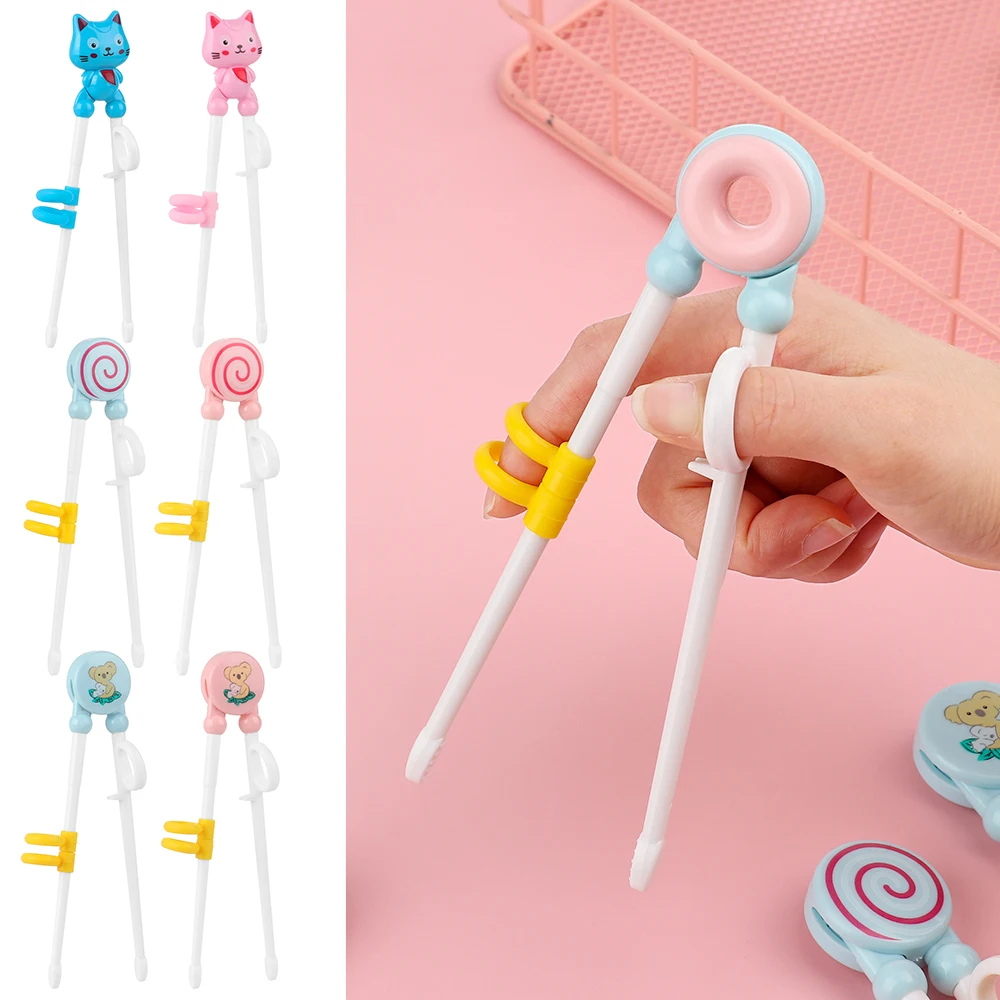 Palillos de dibujos animados para niños, palillos de plástico para aprender a comer, uso correcto, práctica, 1 unidad