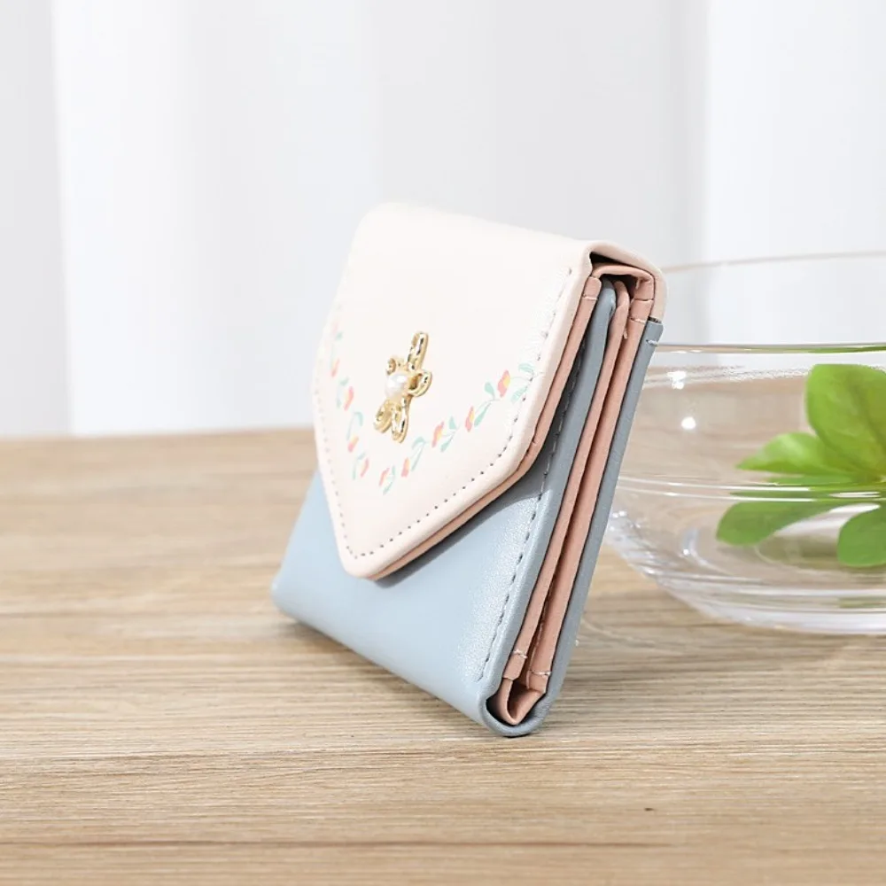 Fashion PU Envelope Wallet Soft Flower Button Floral Print Card Wallet Multi-card Slot Pretty Card Holder Daily