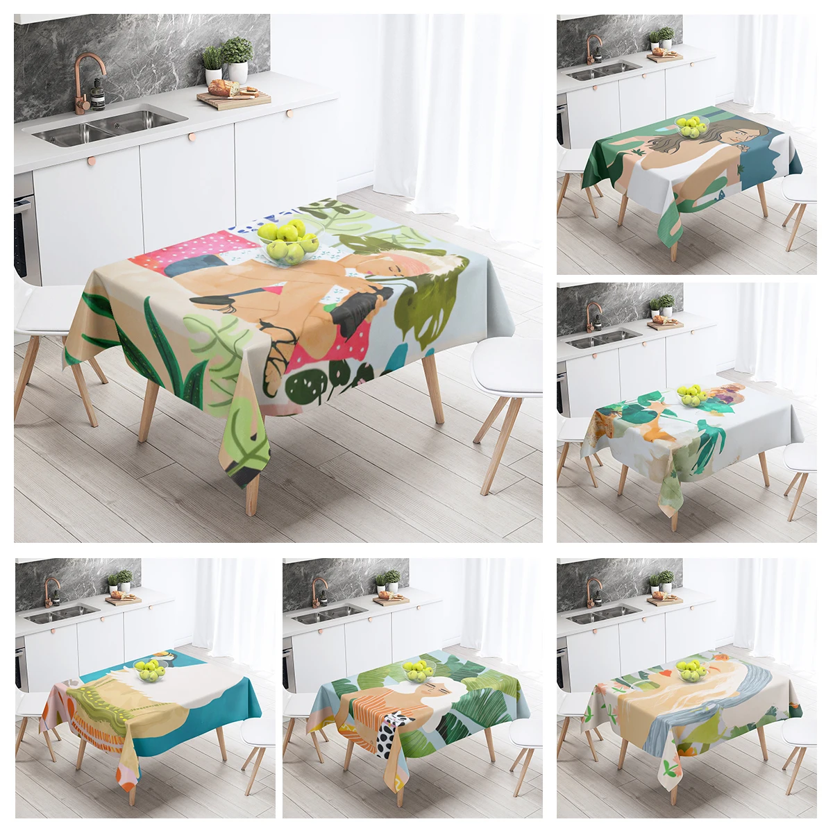 Home tablecloths for dining decoration and rectangular table accessories waterproof cloth Anti-stain restaurant abstract plant