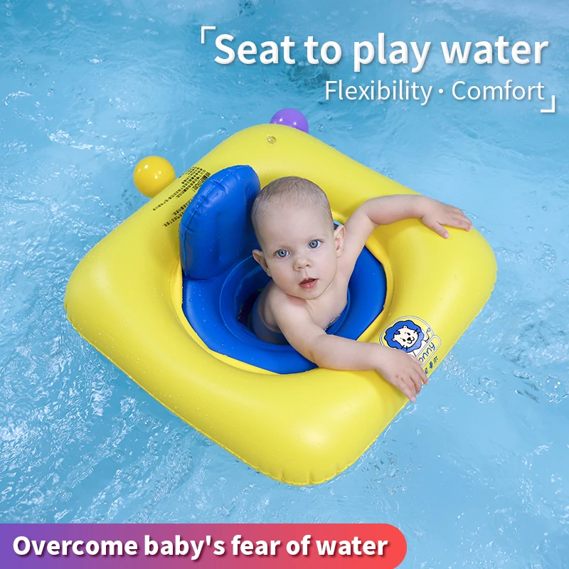 Lionny Baby Swim Ring Seat, Inflatable Toddler Float for 6M+, Anti-Tip Square Design with Backrest, Pool & Bath Toy