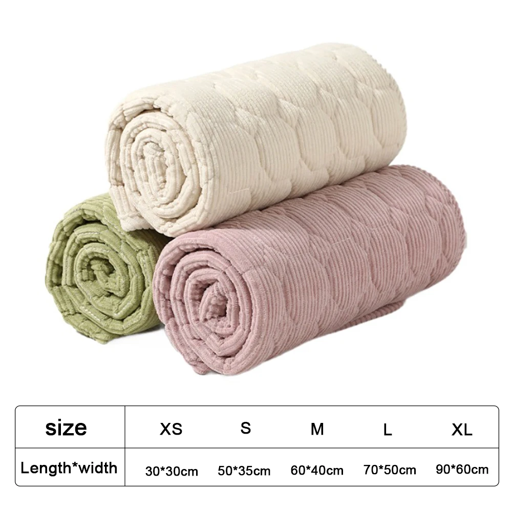 Warm Corduroy Dog Bed, Fluffy Plush Reversible Pet Mat for Winter, Foldable Travel Crate Pad for Cats and Dogs, Soft Fleece