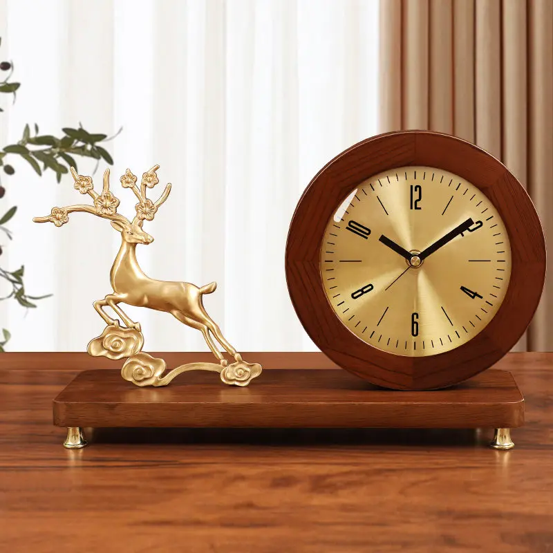 Chinese Style Metal Desk Clock Silent Non-Ticking Table Clock with Paint Finish for Living Room Entrance TV Cabinet Home Decor