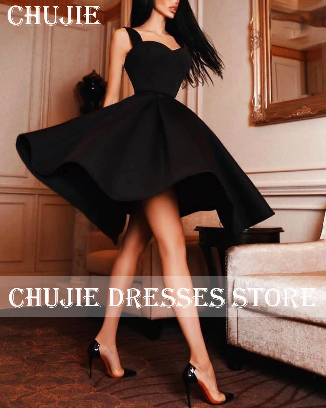 Robes de bal en Satin noir, Mini robe de Cocktail personnalisée pour femmes, robes de soirée d'anniversaire, ligne A, robes de retour